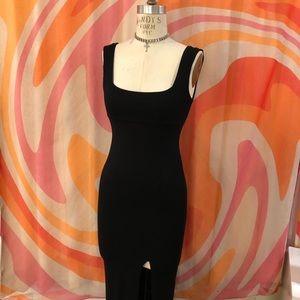 Black Fitted Maxi Jersey Dress w/ Slit